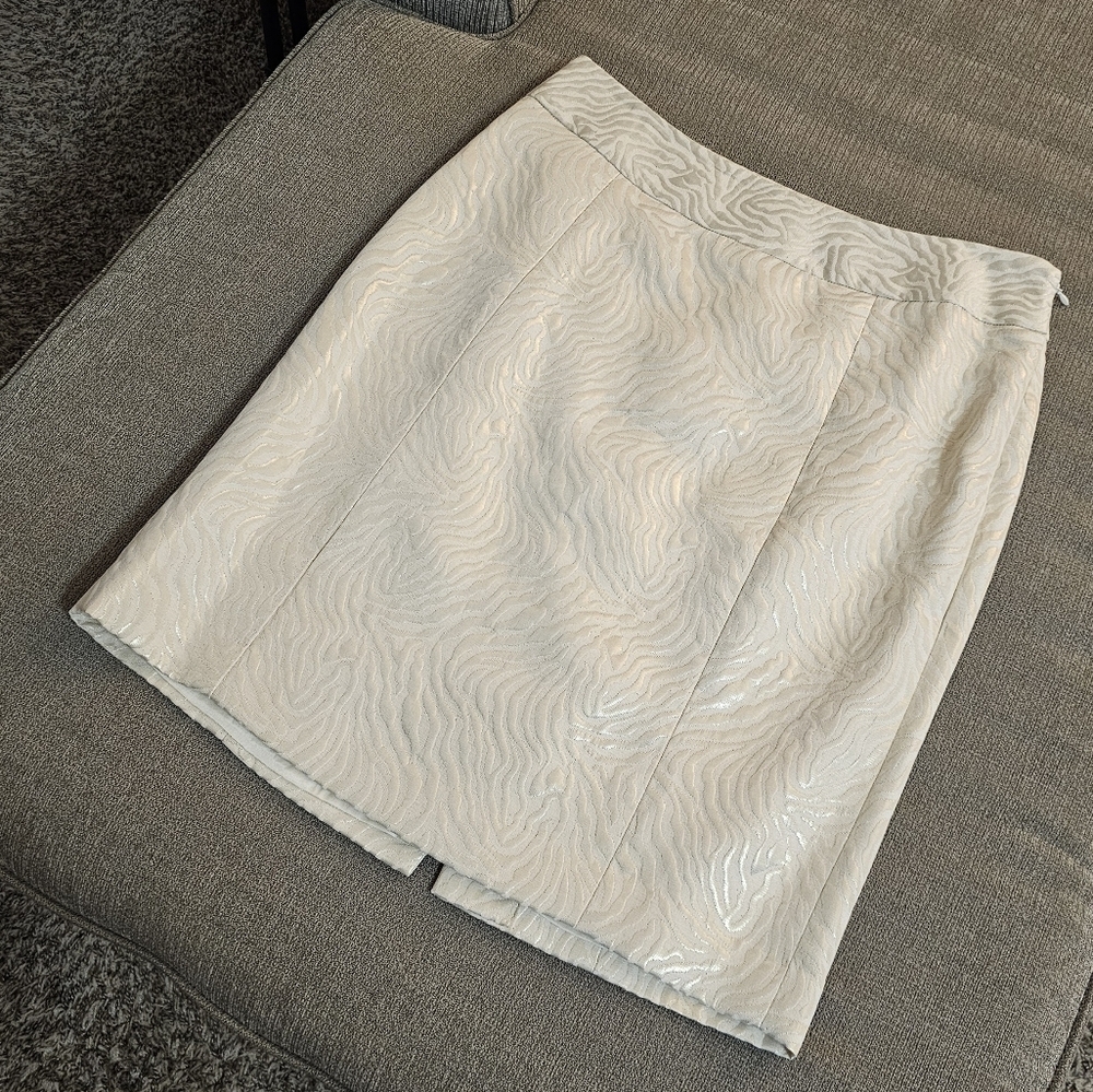 Ann Taylor Loft White Ivory Zebra Print Shiny Career Pencil Skirt Size 10 - Picture 2 of 7